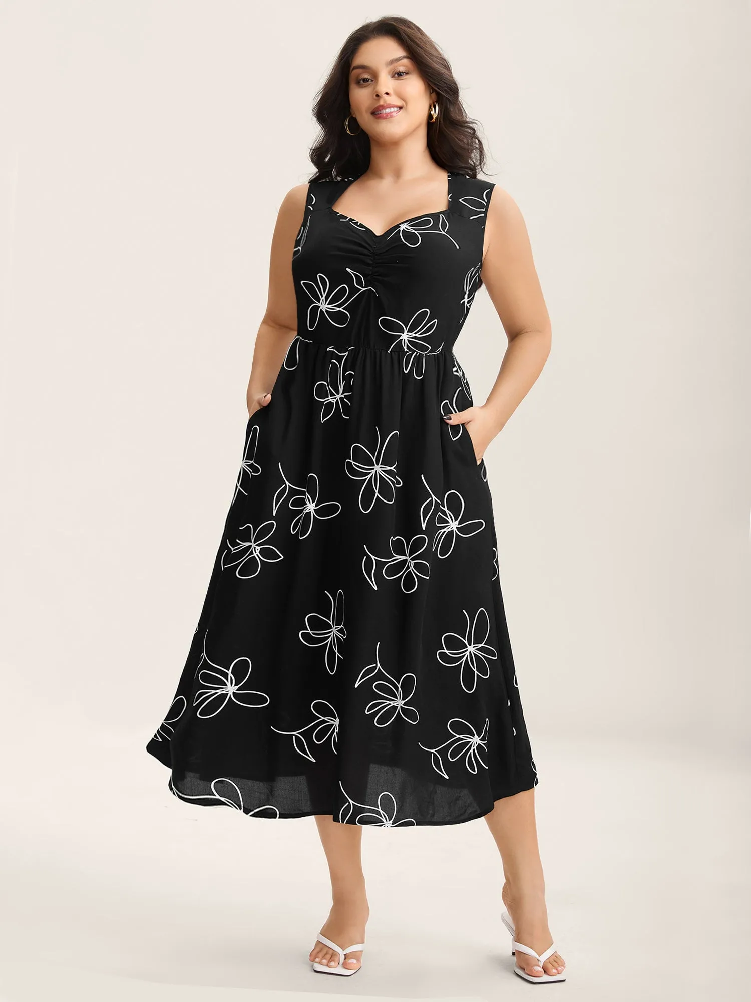 Rayon Floral Print Pockets Sleeveless Midi Dress sold by Bloomchic