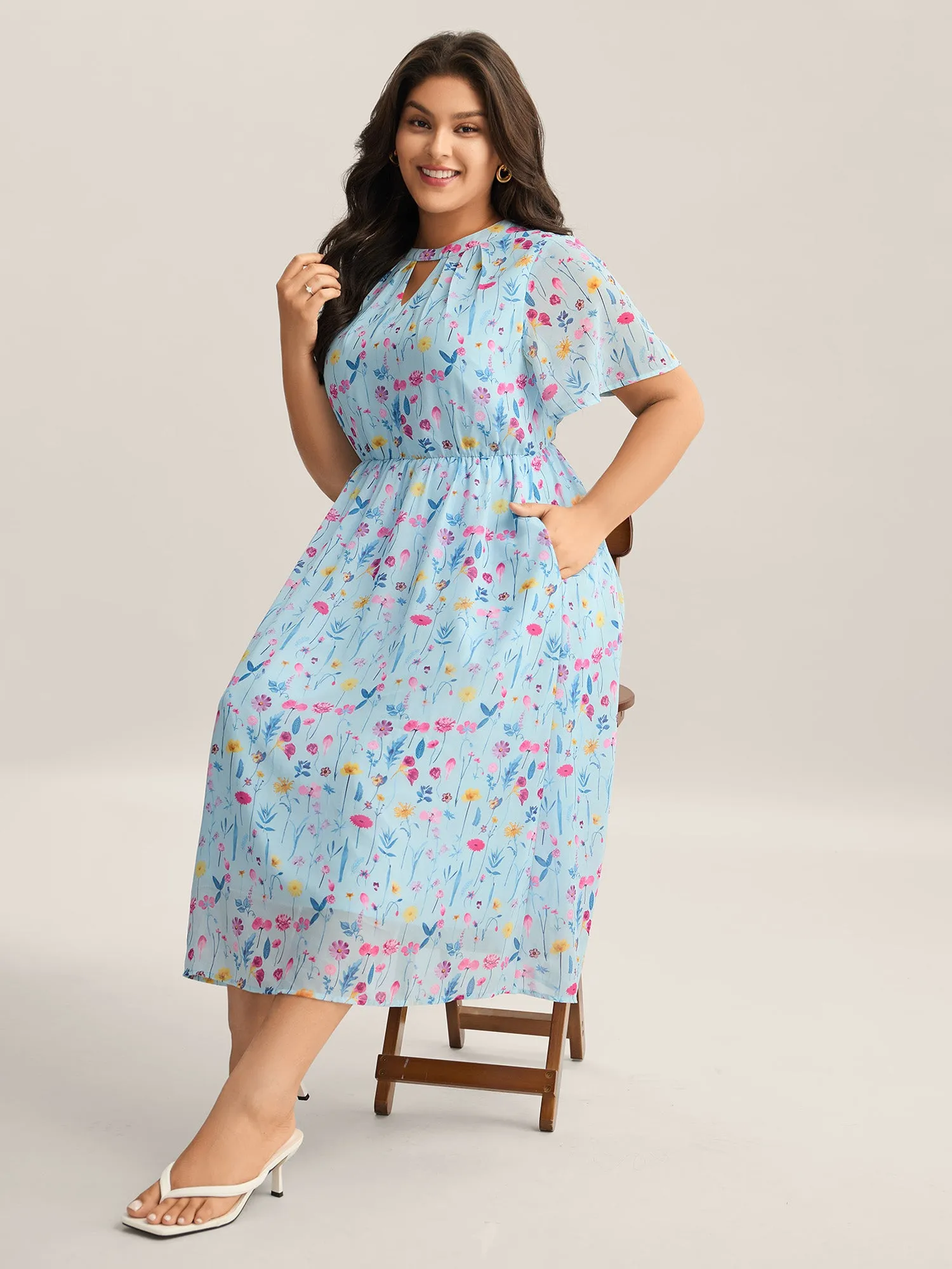 Garden Print Stretchy Sheer Midi Dress sold by Bloomchic product image thumbnail 3