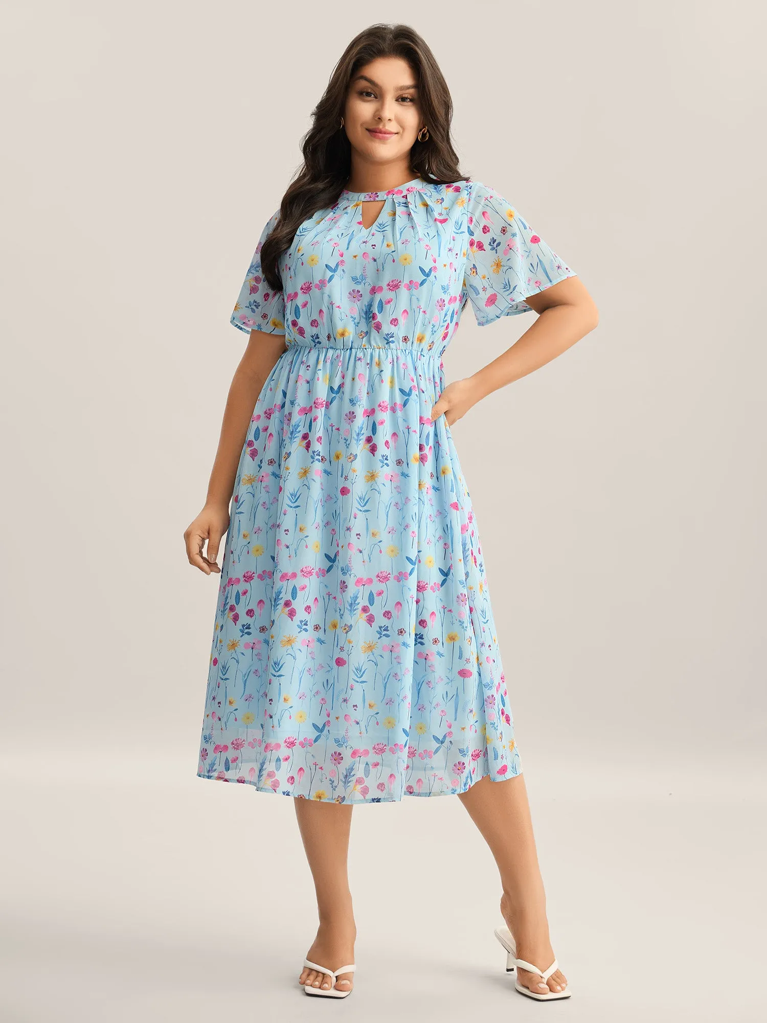 Garden Print Stretchy Sheer Midi Dress sold by Bloomchic product image thumbnail 2