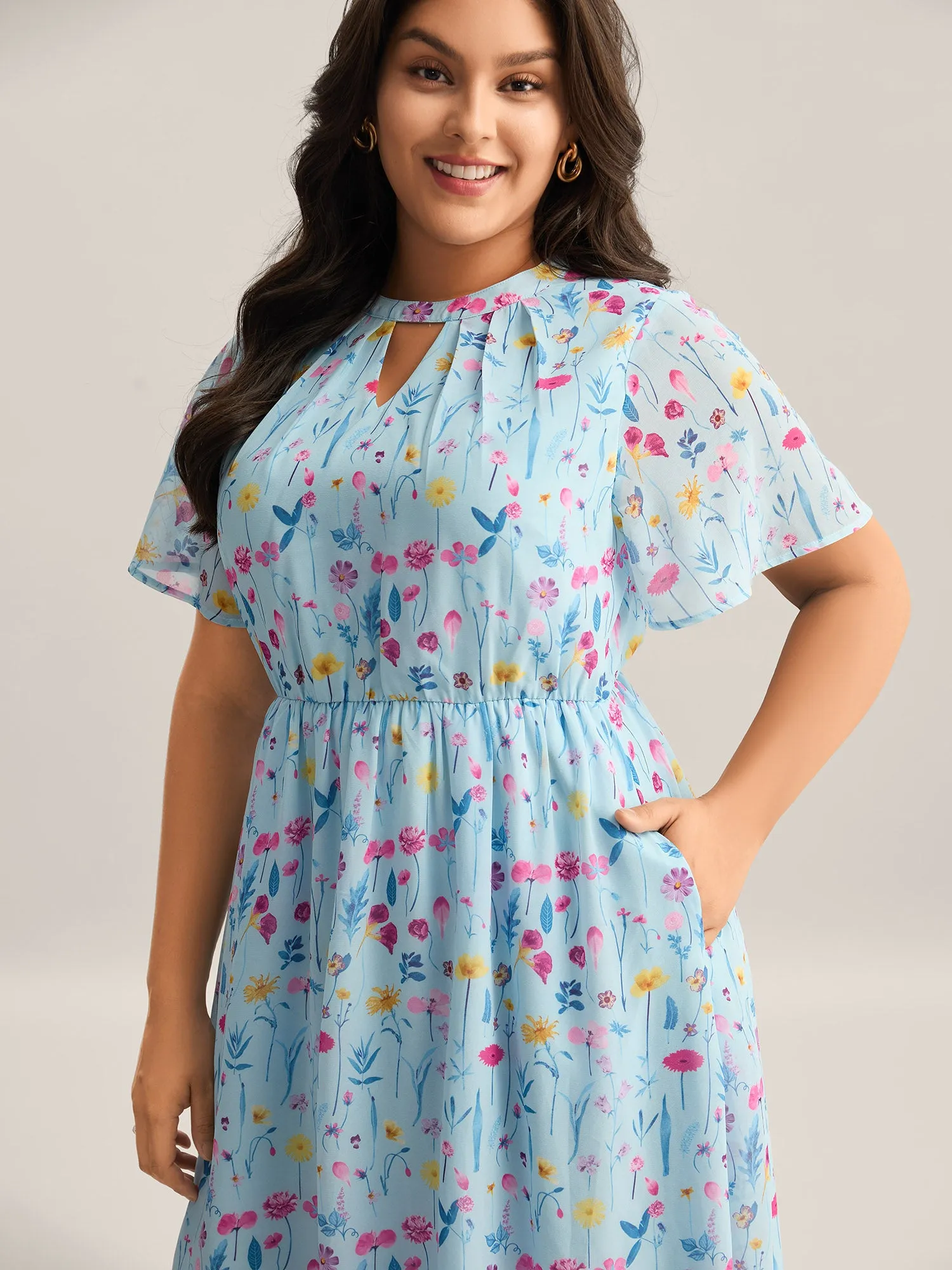 Garden Print Stretchy Sheer Midi Dress sold by Bloomchic