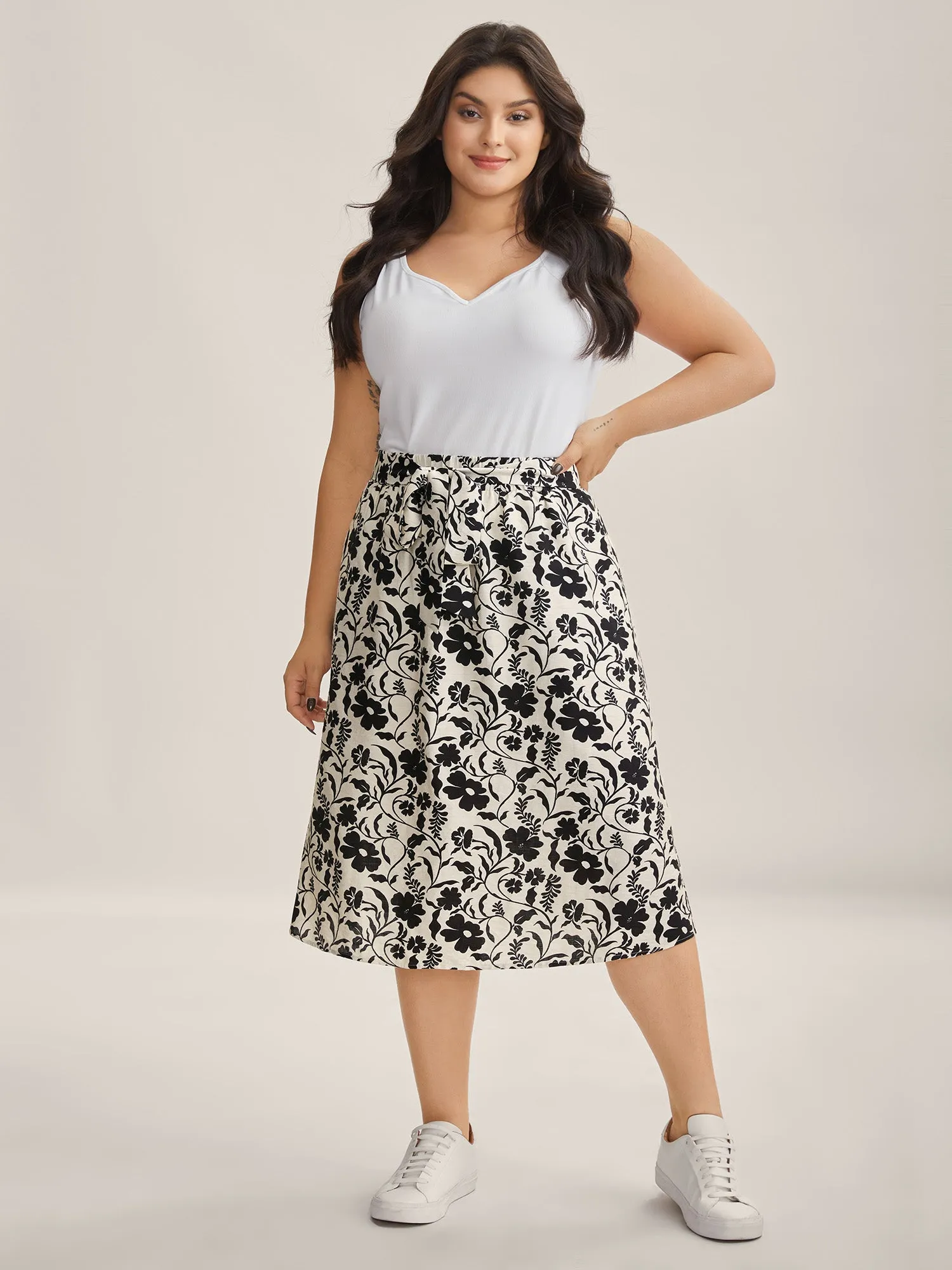 Floral Print Belted Midi A-Line Skirt sold by Bloomchic product image thumbnail 2