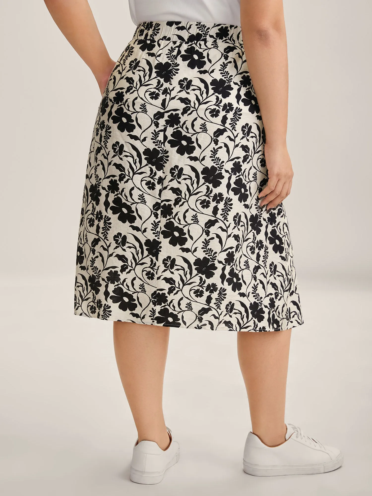 Floral Print Belted Midi A-Line Skirt sold by Bloomchic product image thumbnail 5