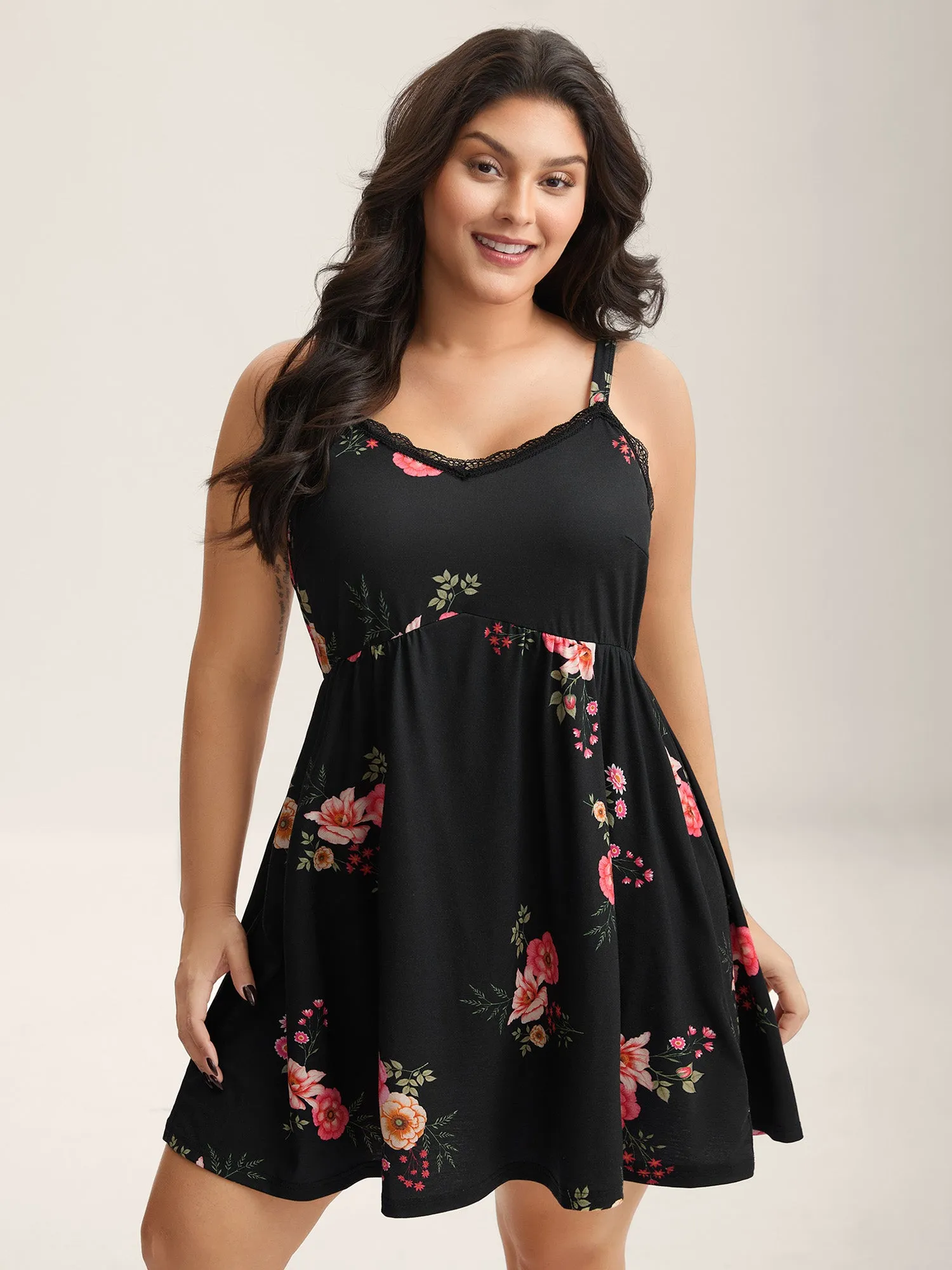 Romantic Floral Lace Spliced Loungewear sold by Bloomchic