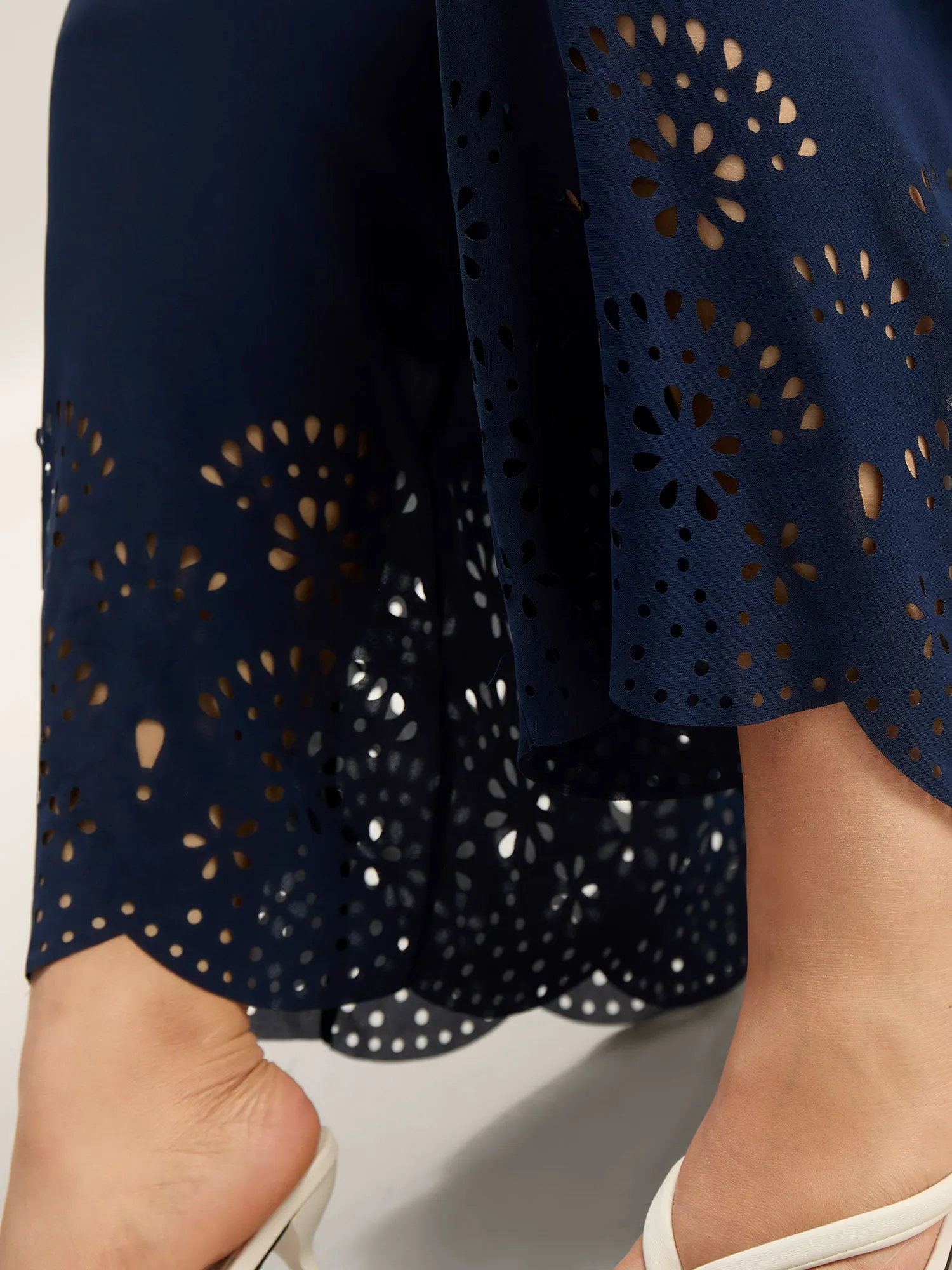 Laser-Cut Hem Shirred Wide-Leg Jumpsuit sold by Bloomchic product image thumbnail 2