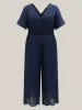 Laser-Cut Hem Shirred Wide-Leg Jumpsuit sold by Bloomchic