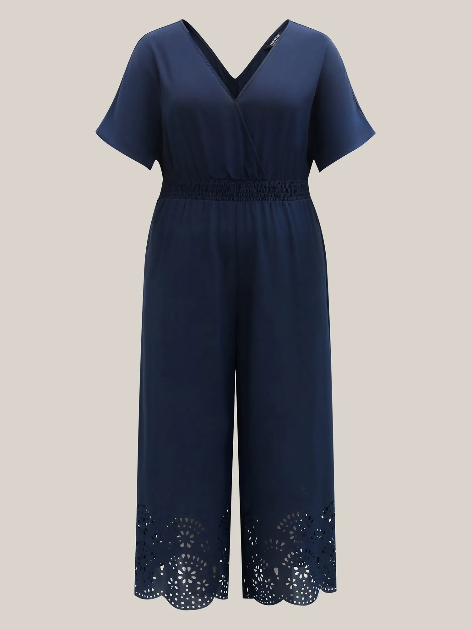 Laser-Cut Hem Shirred Wide-Leg Jumpsuit sold by Bloomchic product image thumbnail 5