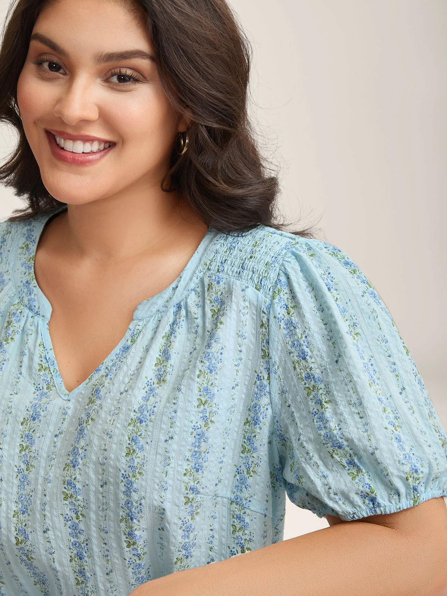 Cotton Floral Print Notched Collar Blouse sold by Bloomchic