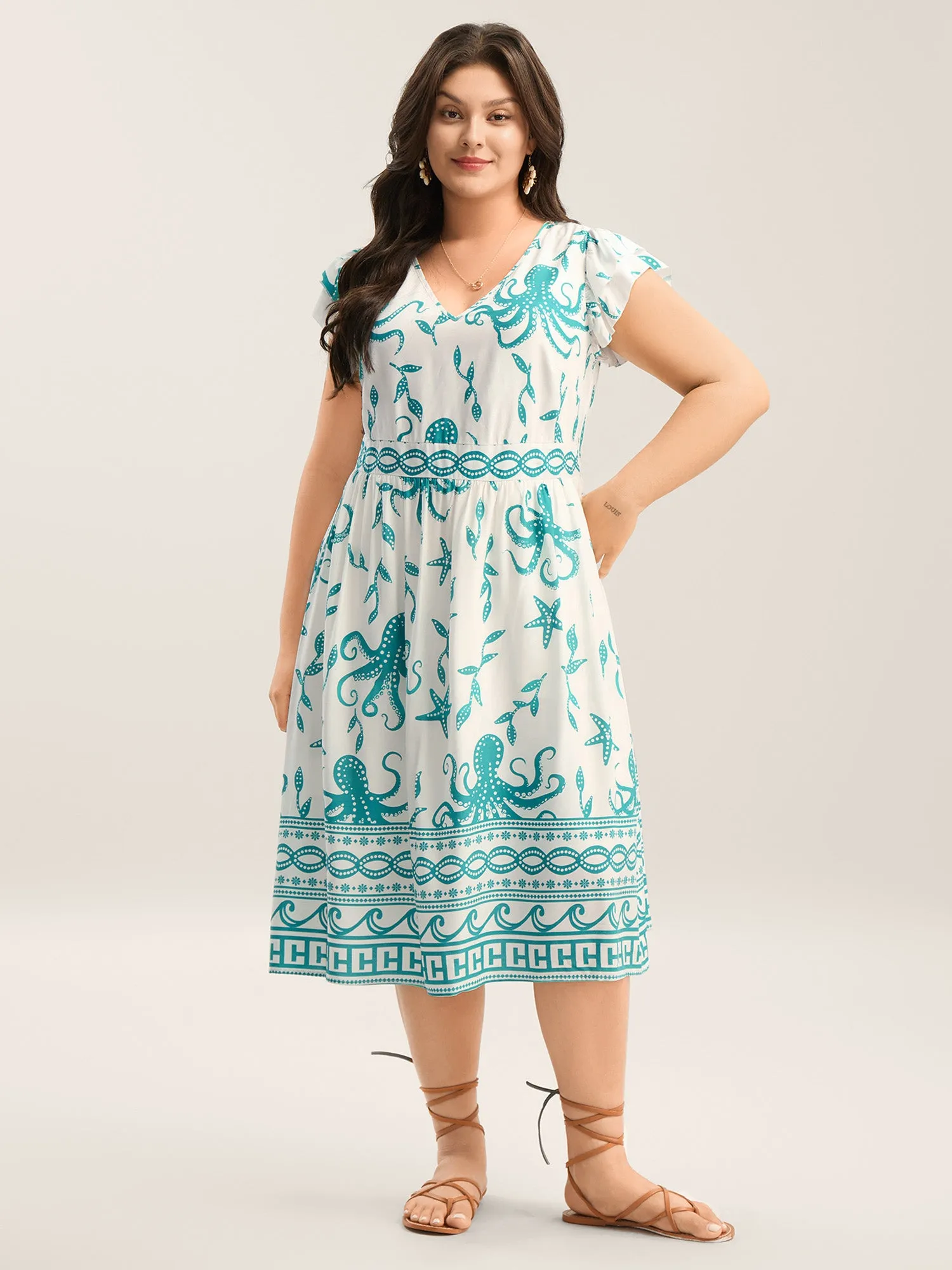 Geometric Print V Neck Midi Dress sold by Bloomchic product image thumbnail 3