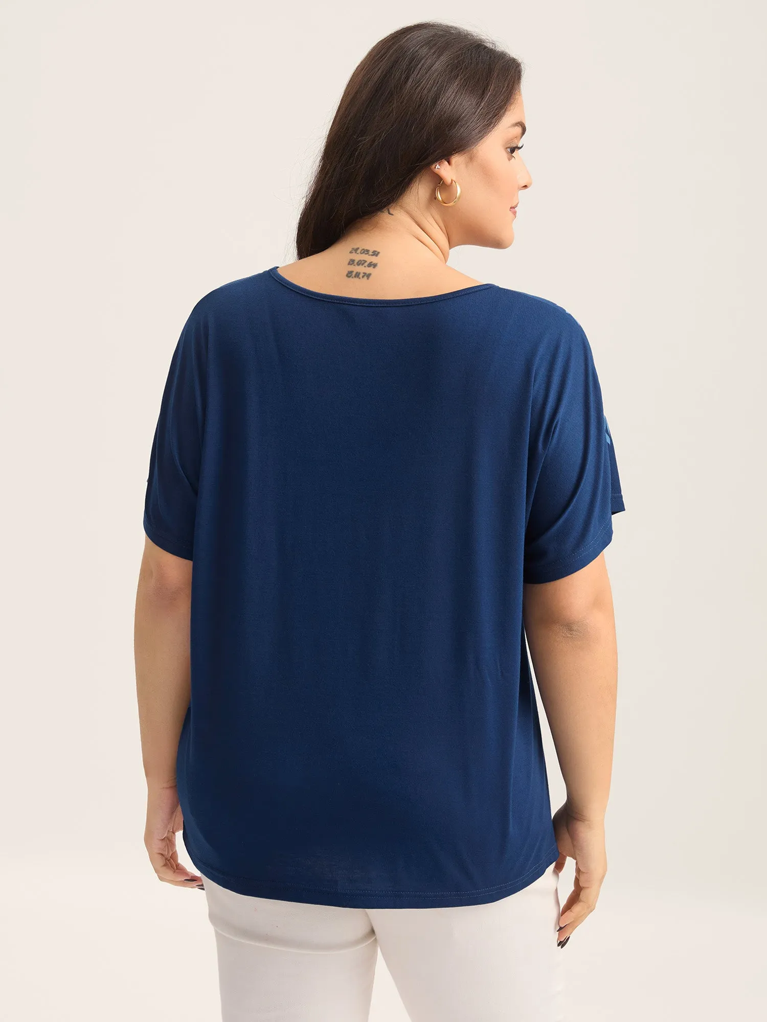 V Neck Floral Print Stretchy T-Shirt sold by Bloomchic product image thumbnail 5