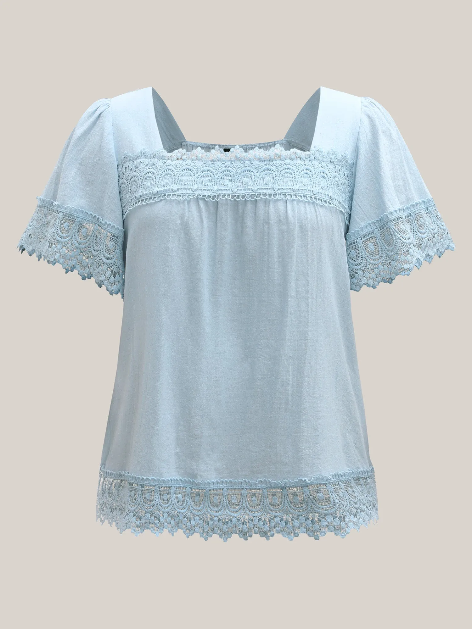 Lace Trim Spliced Solid Blouse sold by Bloomchic product image thumbnail 5