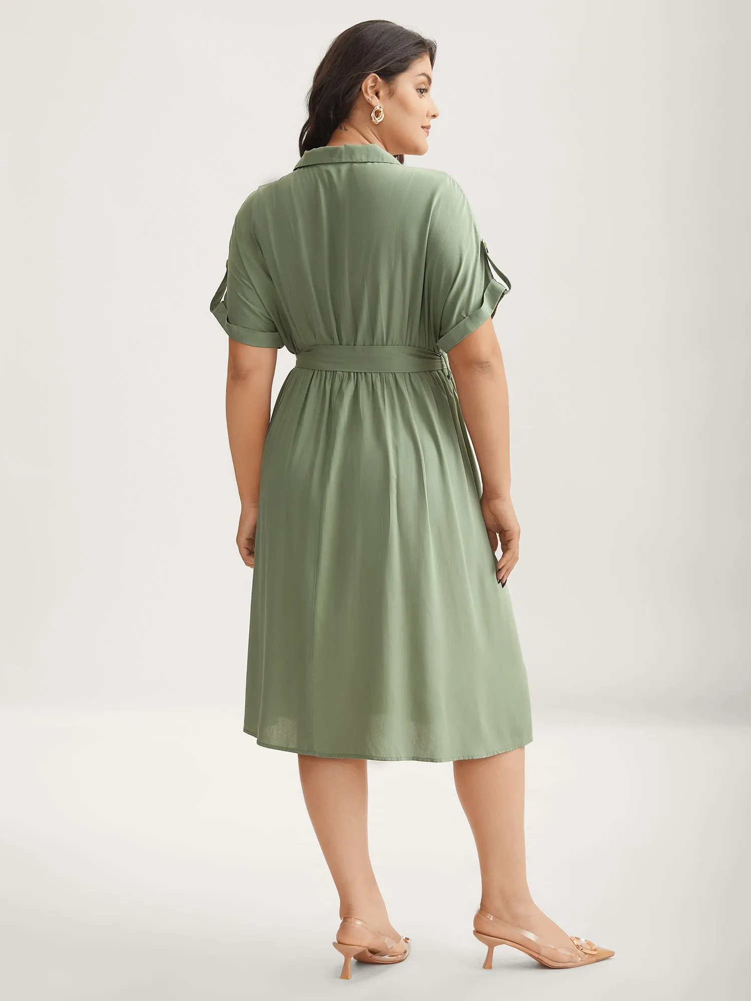 Rayon Button Detail Belted Pockets Midi Dress sold by Bloomchic product image thumbnail 4
