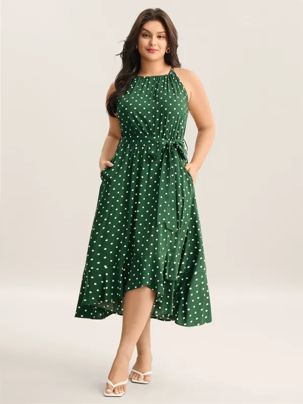 Polka Dots Halter Neck Belted Midi Dress sold by Bloomchic