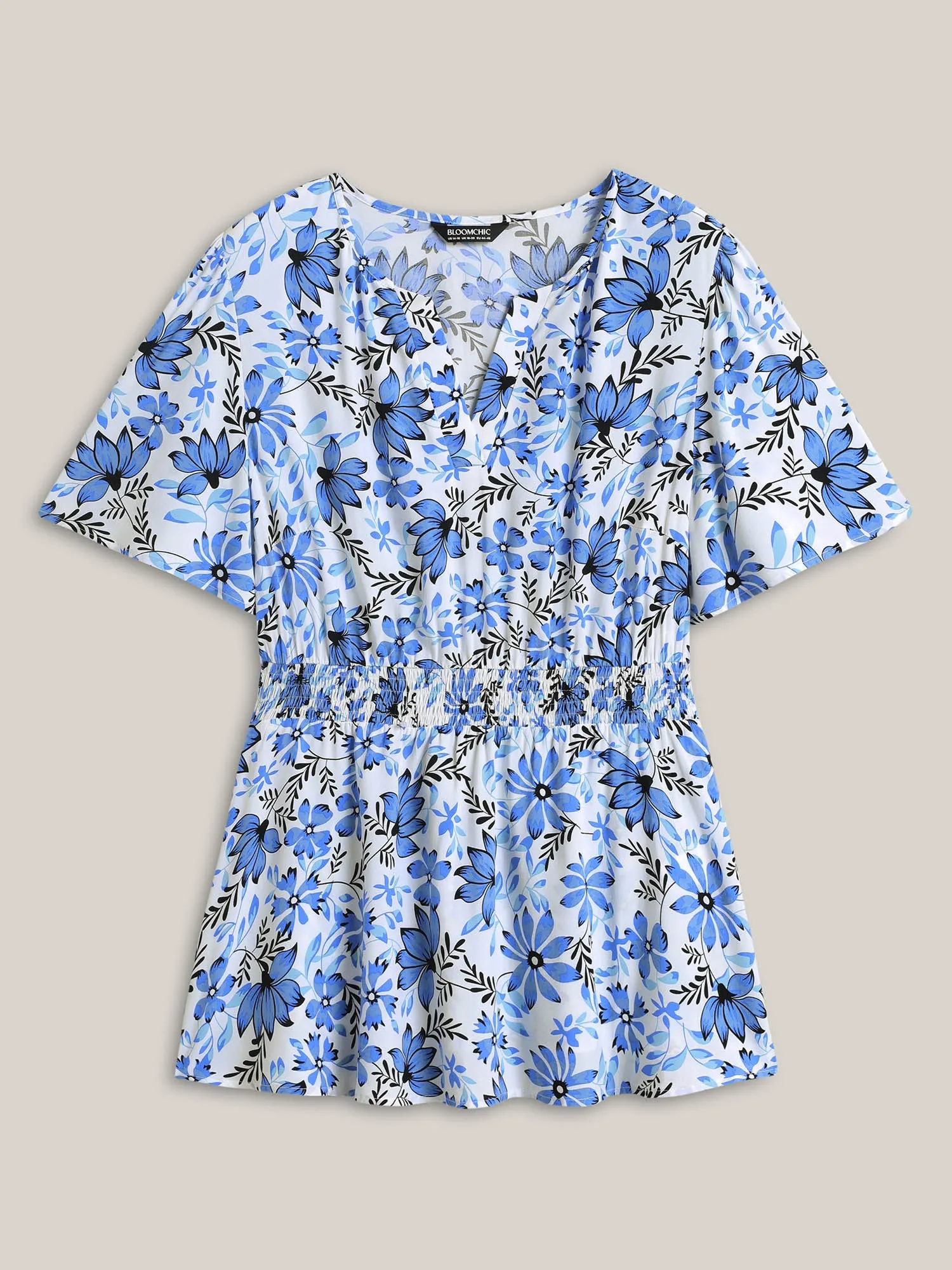 Floral Notched Collar Shirred Waist Blouse sold by Bloomchic product image thumbnail 5