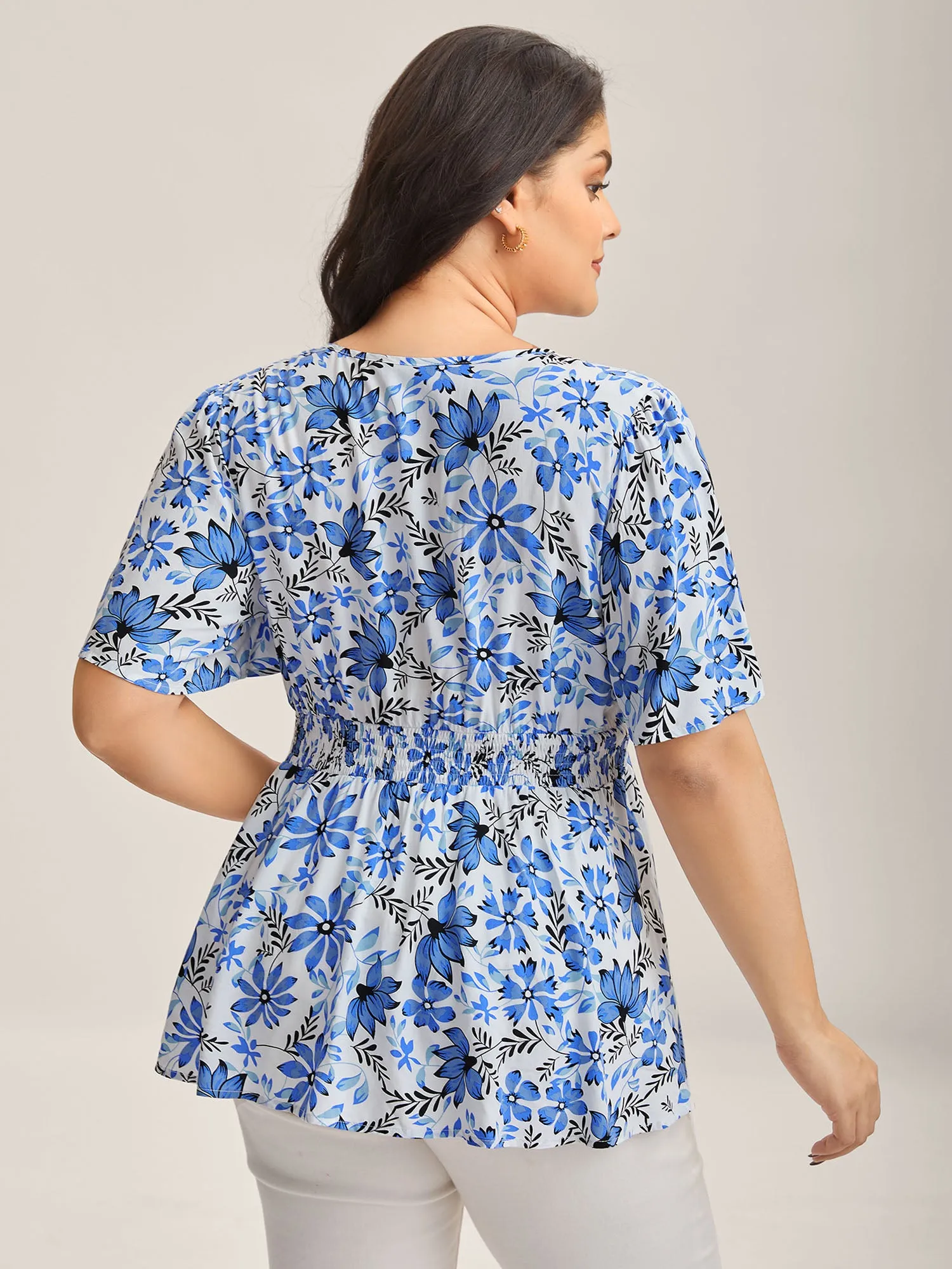 Floral Notched Collar Shirred Waist Blouse sold by Bloomchic product image thumbnail 4