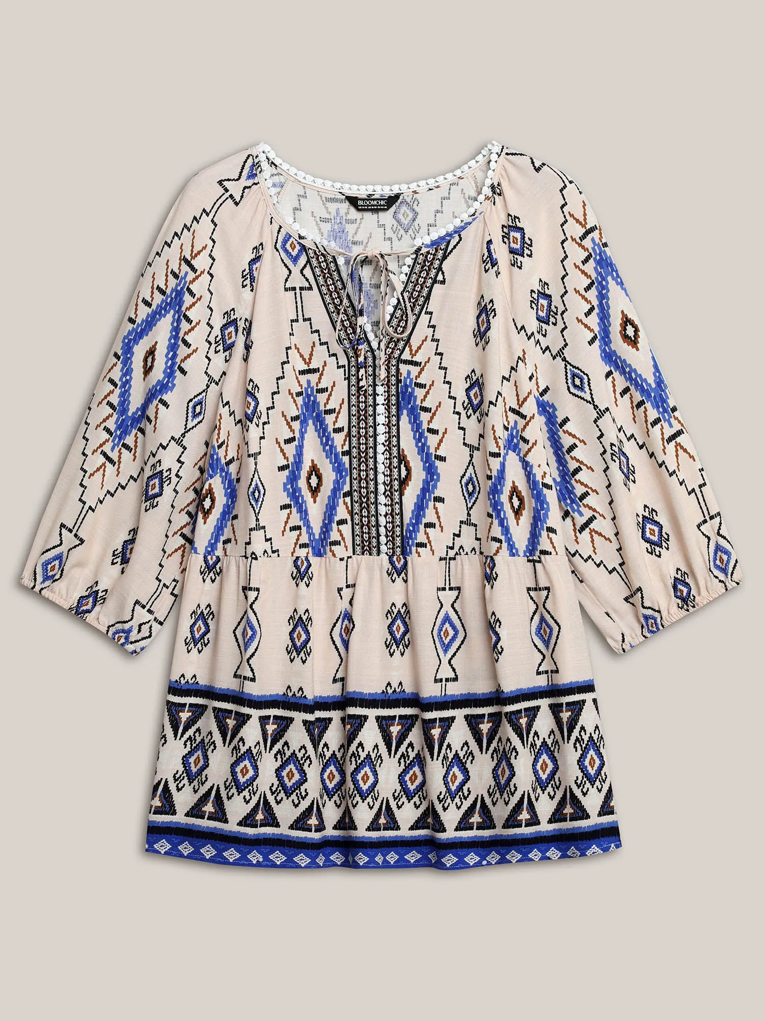 Boho Print Lace Detail Neck Tie Blouse sold by Bloomchic product image thumbnail 5