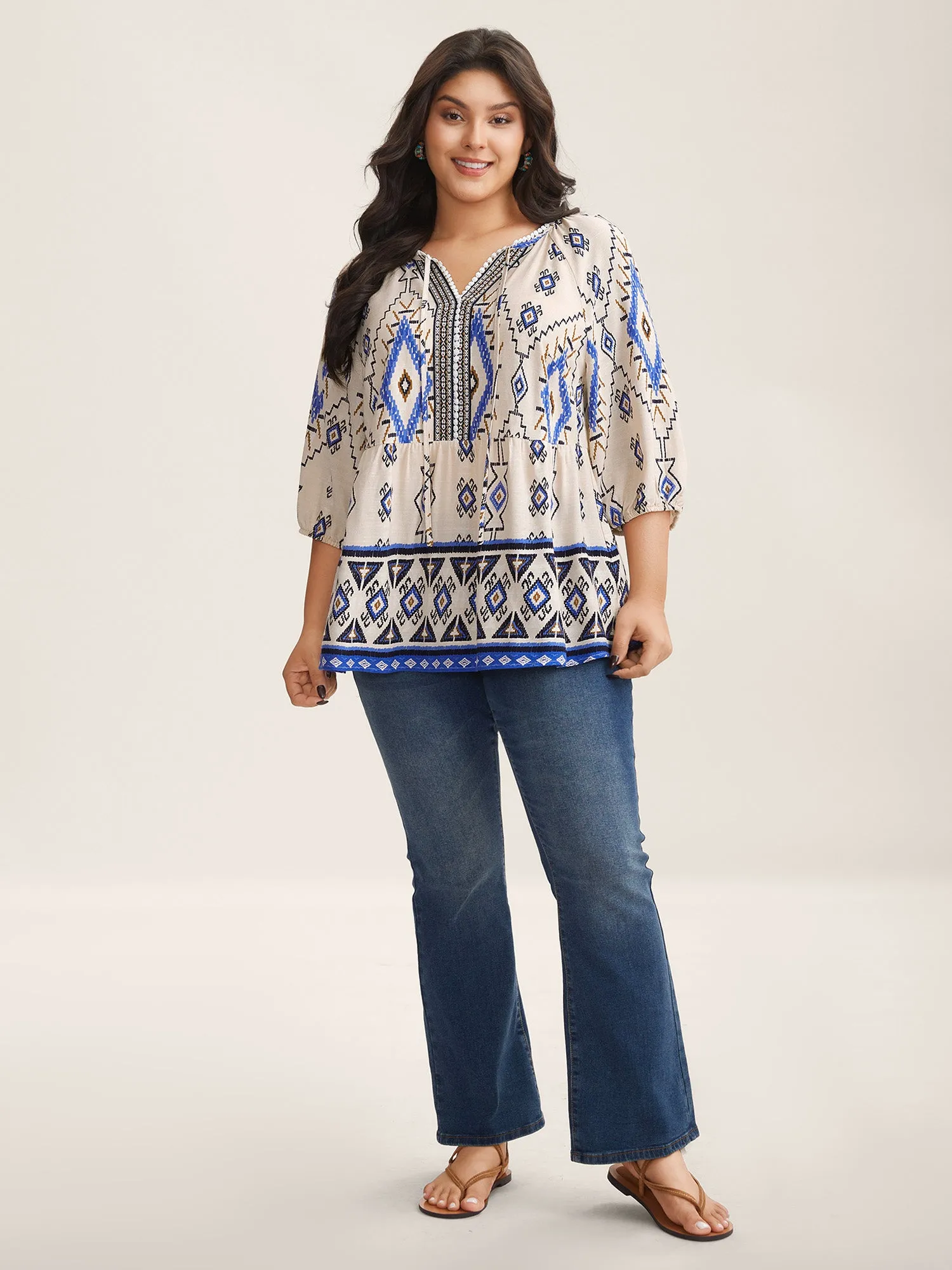 Boho Print Lace Detail Neck Tie Blouse sold by Bloomchic product image thumbnail 3