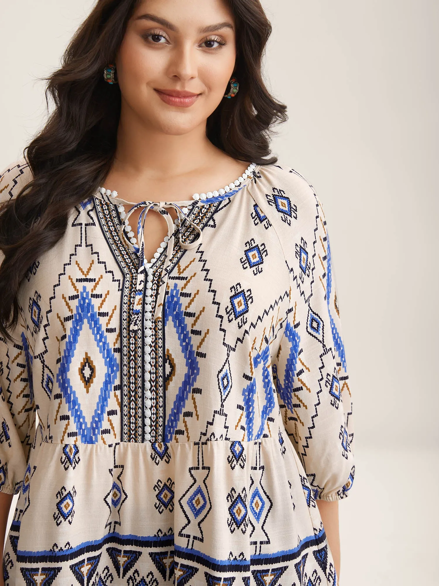Boho Print Lace Detail Neck Tie Blouse sold by Bloomchic product image thumbnail 2