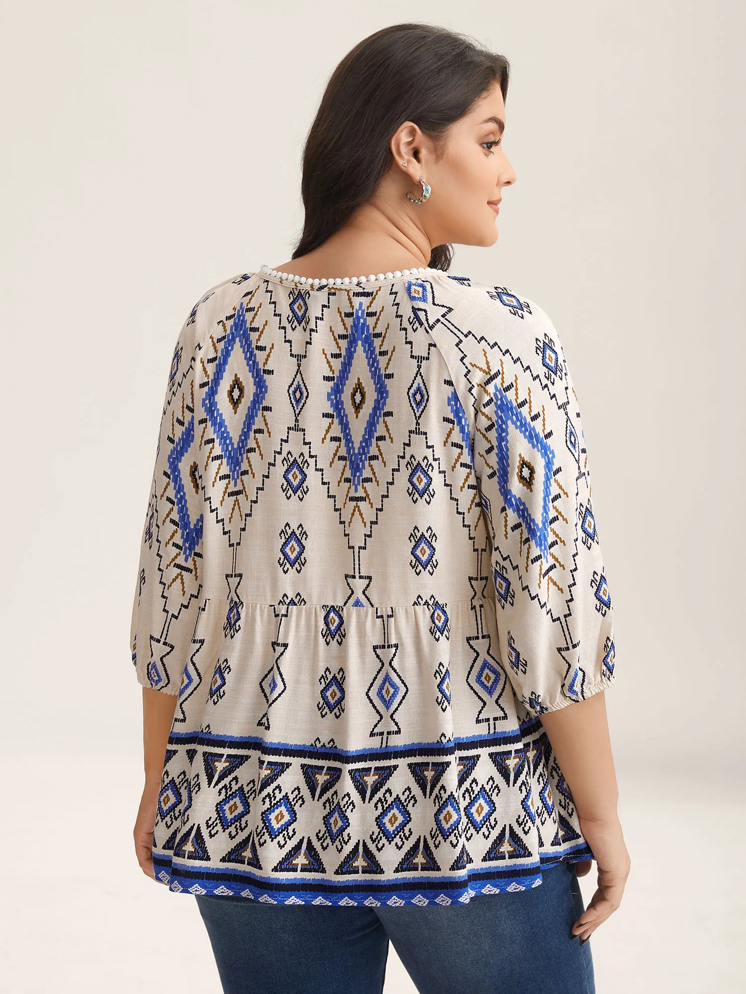 Boho Print Lace Detail Neck Tie Blouse sold by Bloomchic product image thumbnail 4