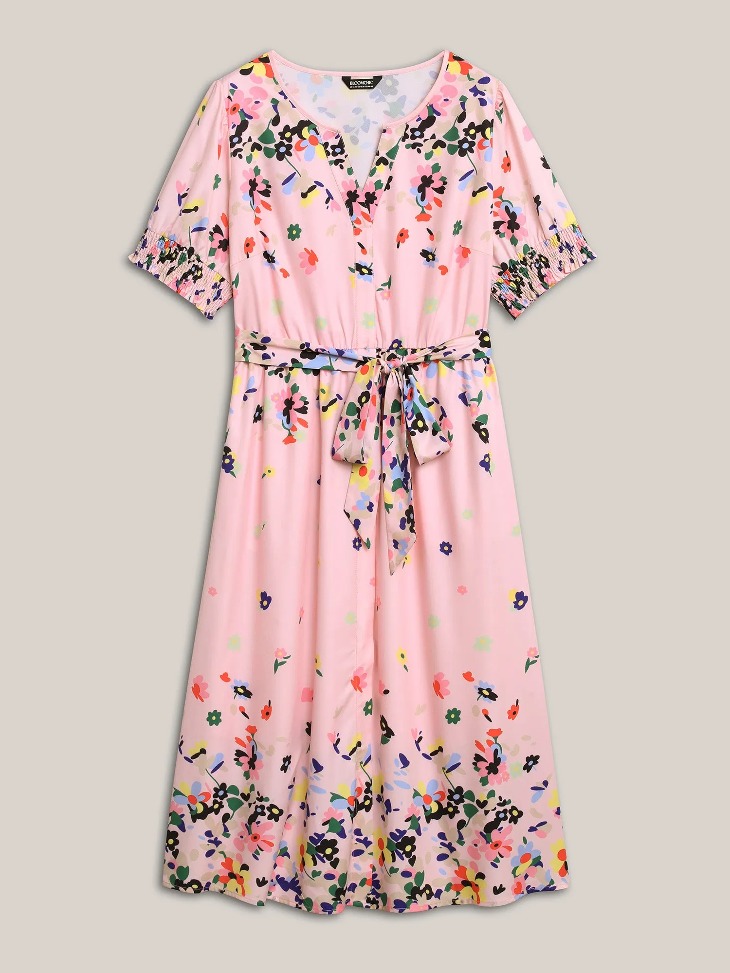 Floral Print Elastic Cuffs Belted Midi Dress sold by Bloomchic product image thumbnail 5