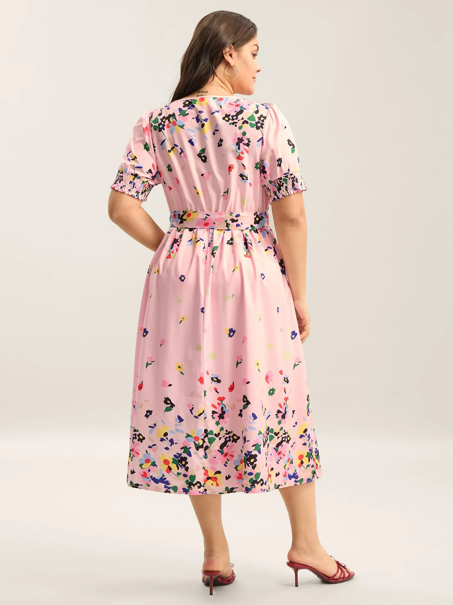Floral Print Elastic Cuffs Belted Midi Dress sold by Bloomchic product image thumbnail 4