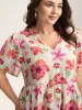 Large Floral Print Notched Collar Blouse sold by Bloomchic