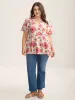 Large Floral Print Notched Collar Blouse sold by Bloomchic