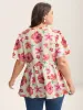 Large Floral Print Notched Collar Blouse sold by Bloomchic