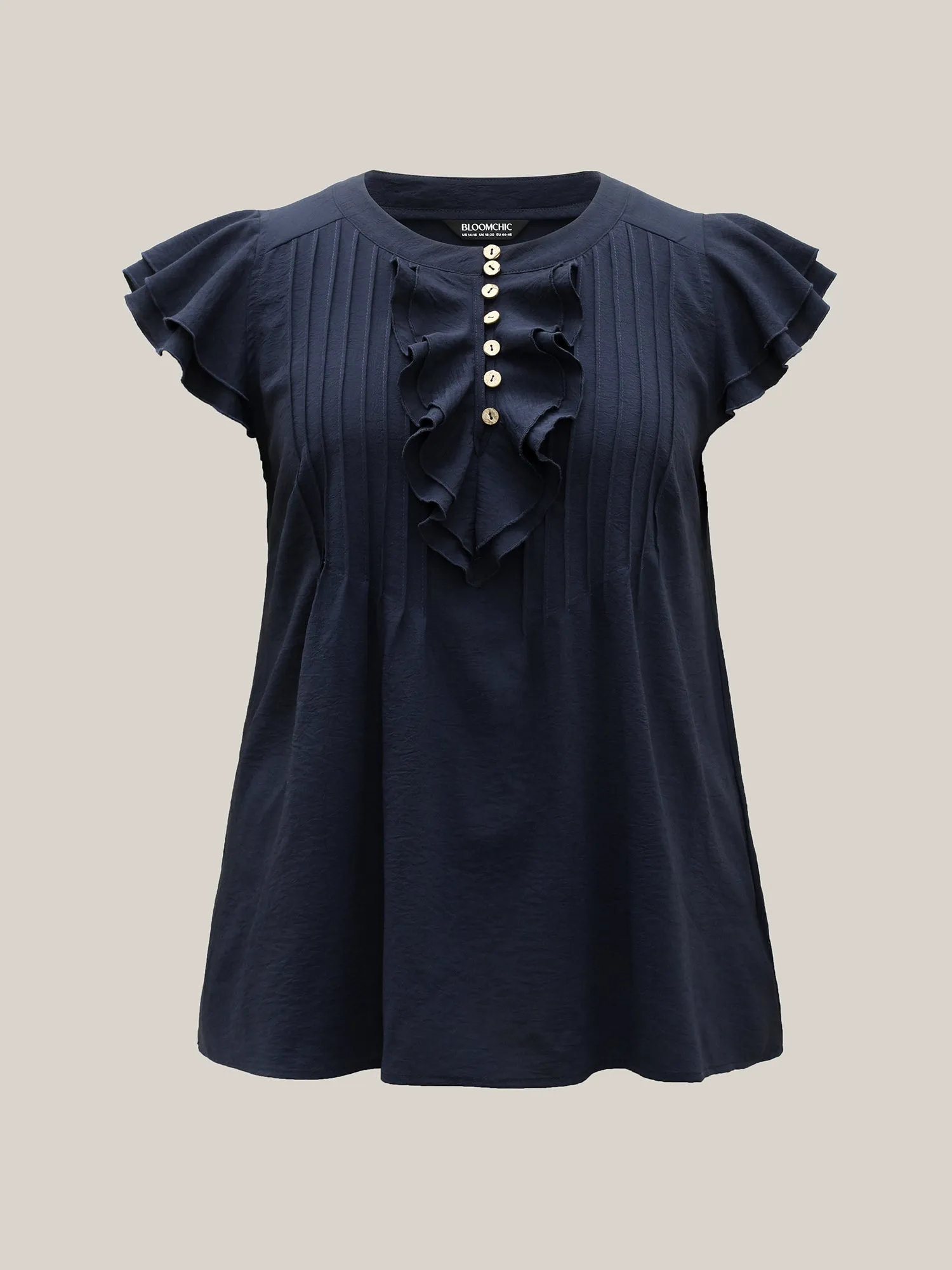 Solid Ruffle Trim Toothpick Pleat Blouse sold by Bloomchic product image thumbnail 5