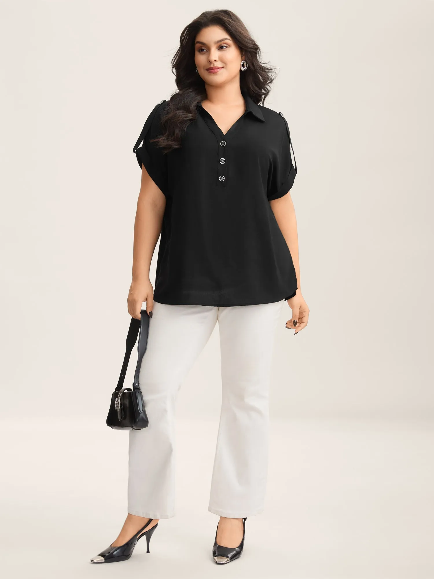 Button Placket Tab Sleeve Blouse sold by Bloomchic product image thumbnail 3