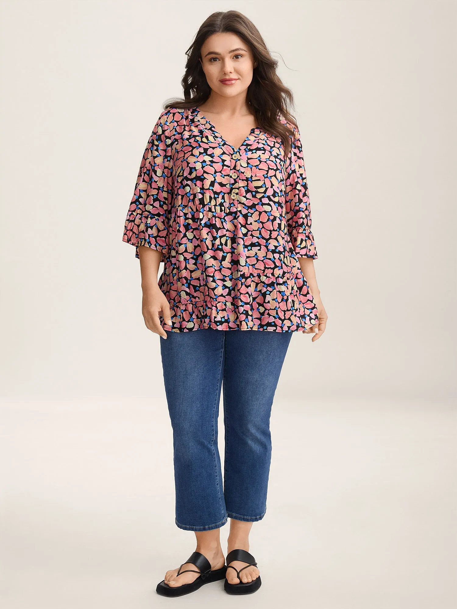 Floral Notched Collar Button Detail Blouse sold by Bloomchic product image thumbnail 3