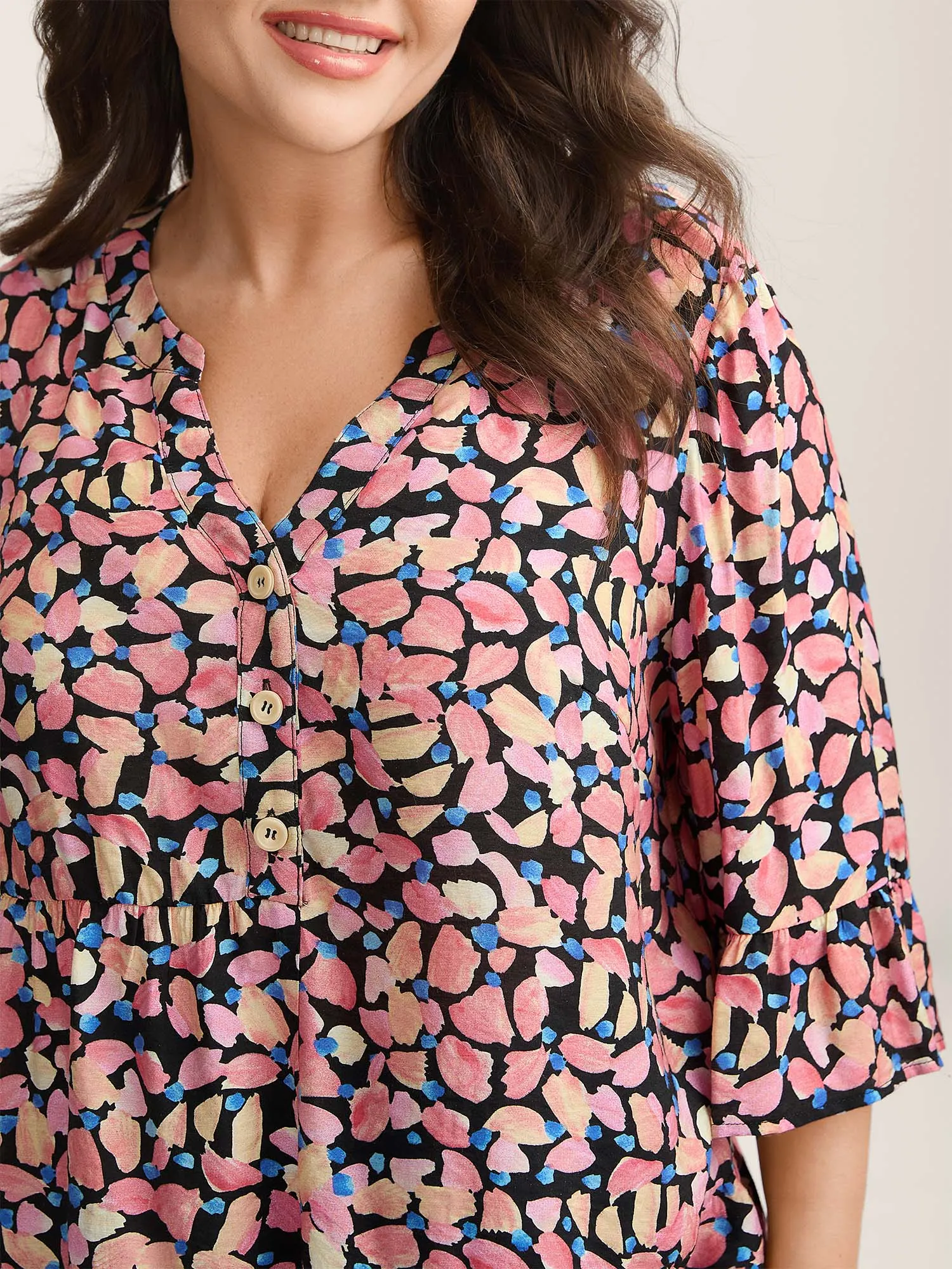 Floral Notched Collar Button Detail Blouse sold by Bloomchic product image thumbnail 2
