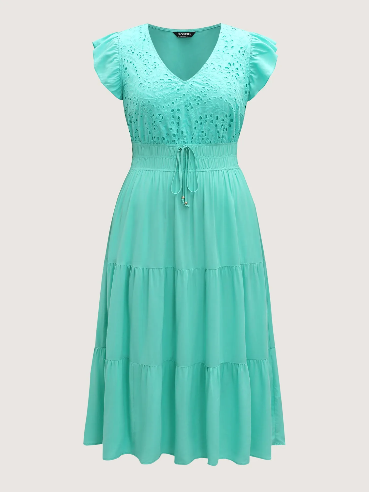 Cotton Embroidered Tie Pockets Midi Dress sold by Bloomchic product image thumbnail 5