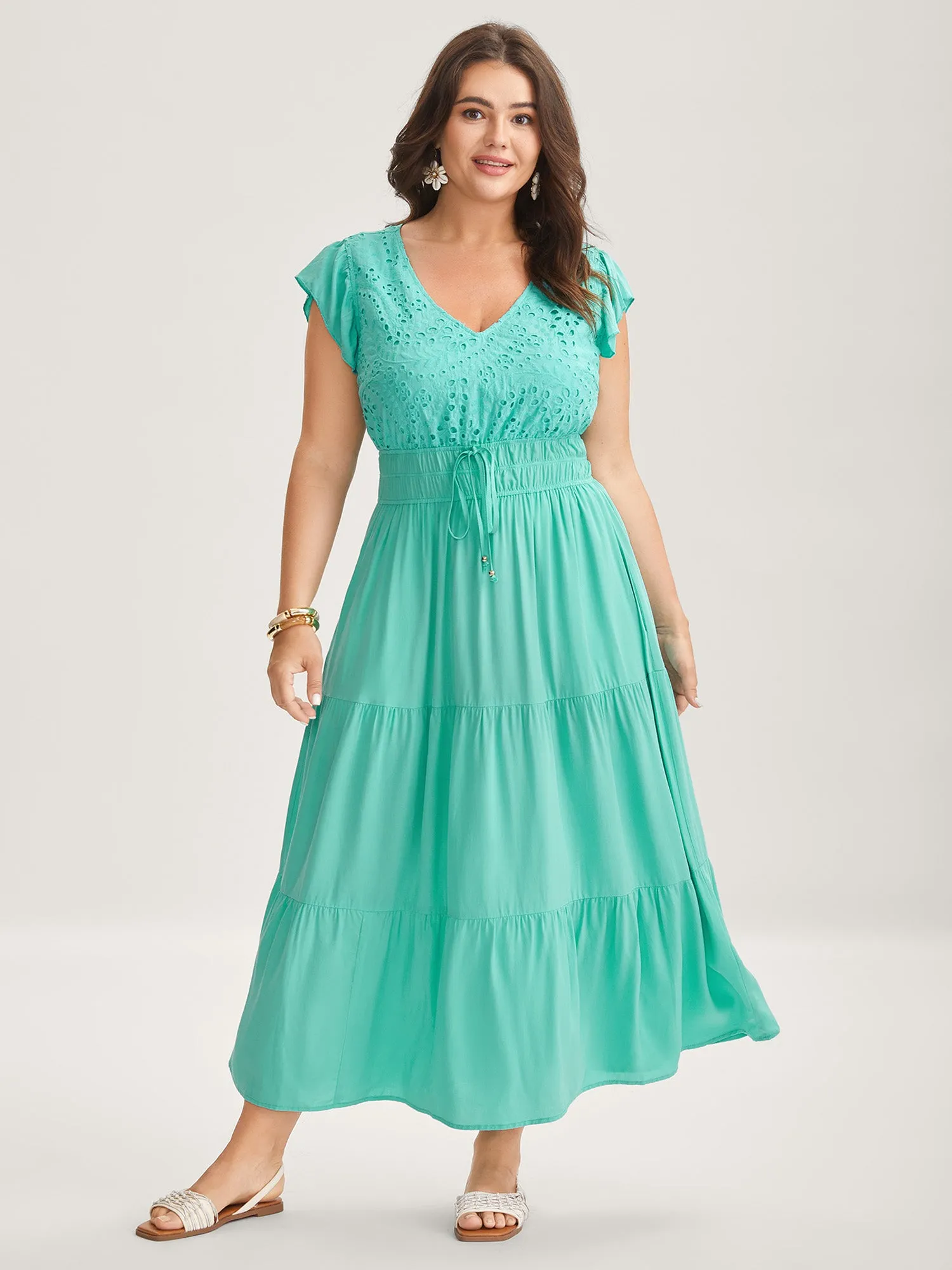 Cotton Embroidered Tie Pockets Midi Dress sold by Bloomchic product image thumbnail 3