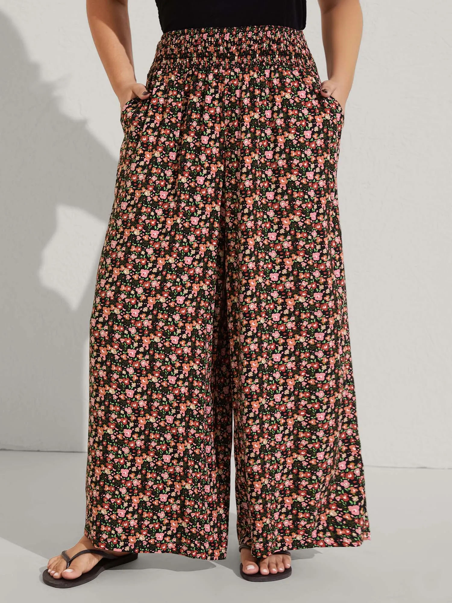 Shirred Waist Ditsy Floral Wide-Leg Pants sold by Bloomchic