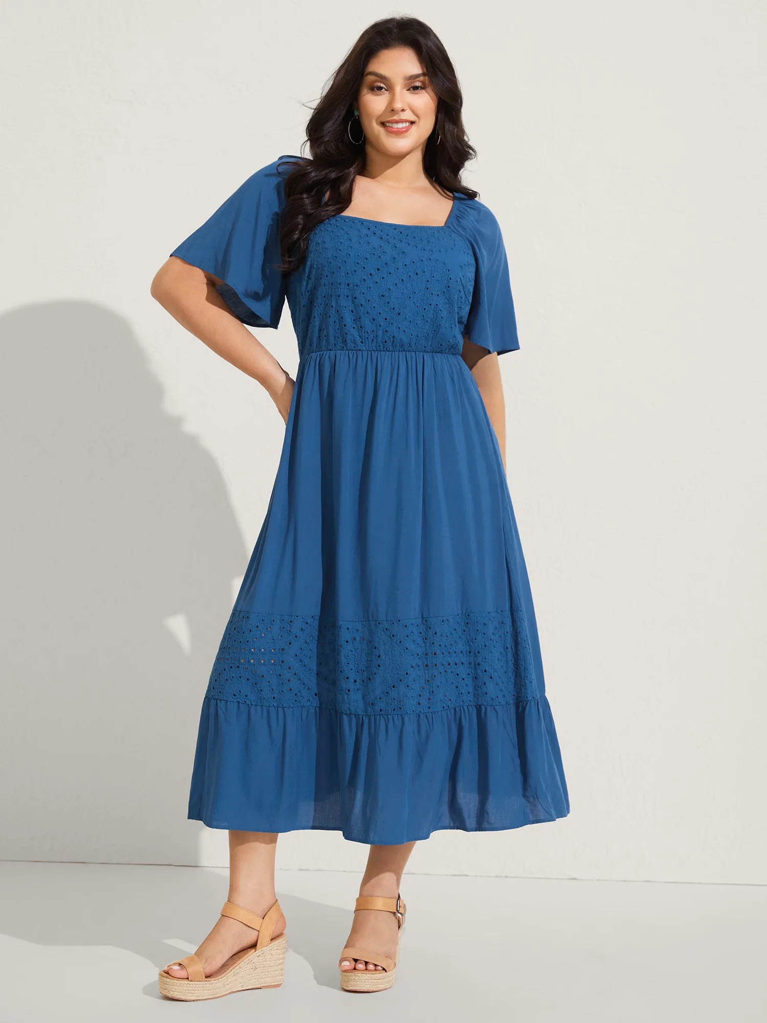 Rayon Lace Pleated Tiered Midi Dress sold by Bloomchic product image thumbnail 3