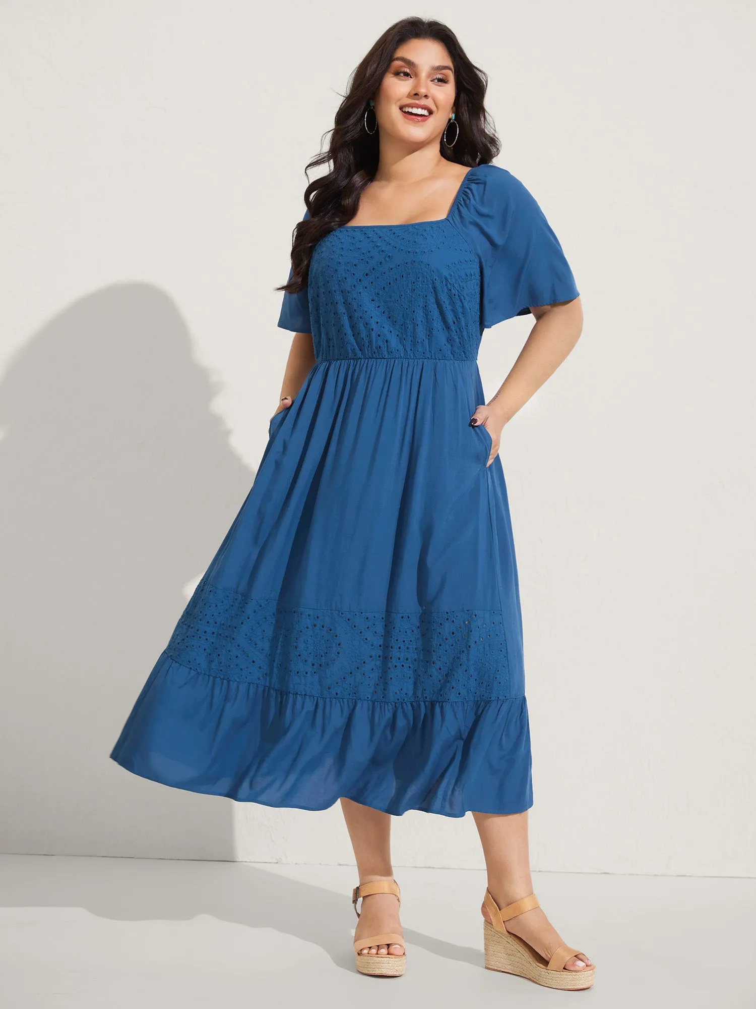Rayon Lace Pleated Tiered Midi Dress sold by Bloomchic
