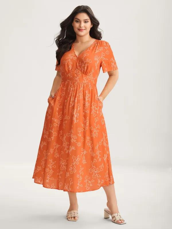 Rayon Silhouette Floral Print Midi Dress sold by Bloomchic
