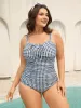 Plaid Floral Print Drawstring One-Piece Swimsuit sold by Bloomchic