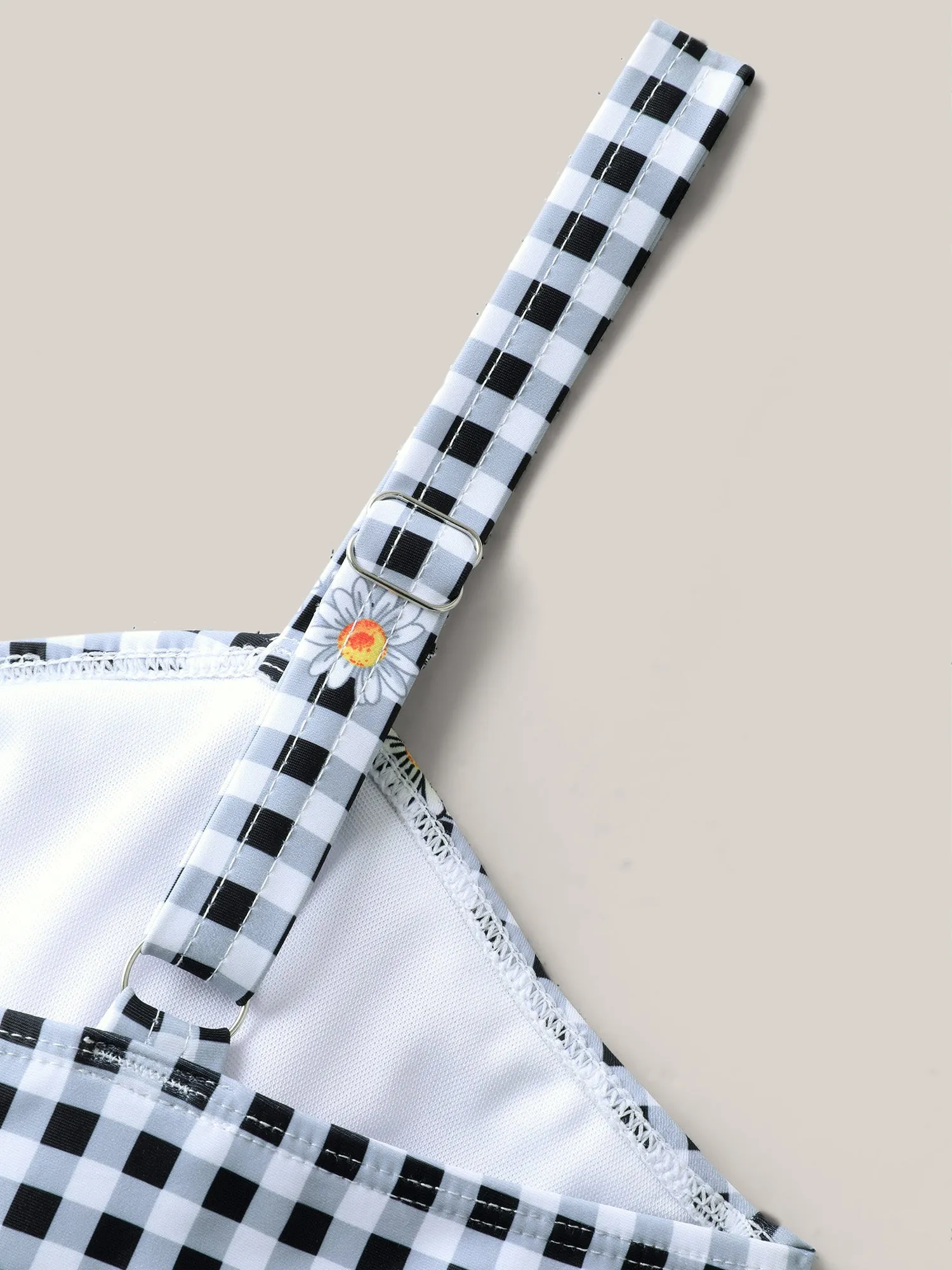 Plaid Floral Print Drawstring One-Piece Swimsuit sold by Bloomchic product image thumbnail 5