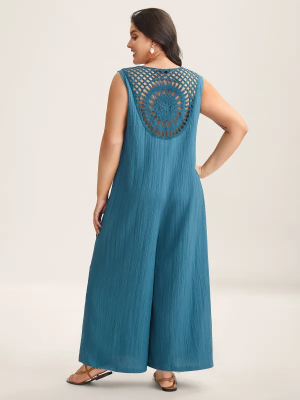 Back Cut-Out Textured Jumpsuit sold by Bloomchic
