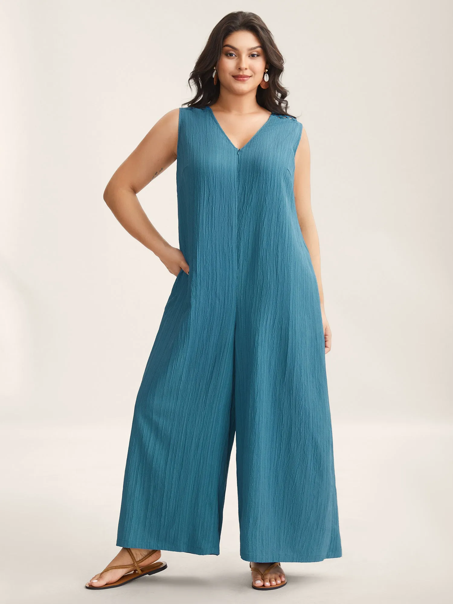 Back Cut-Out Textured Jumpsuit sold by Bloomchic product image thumbnail 4