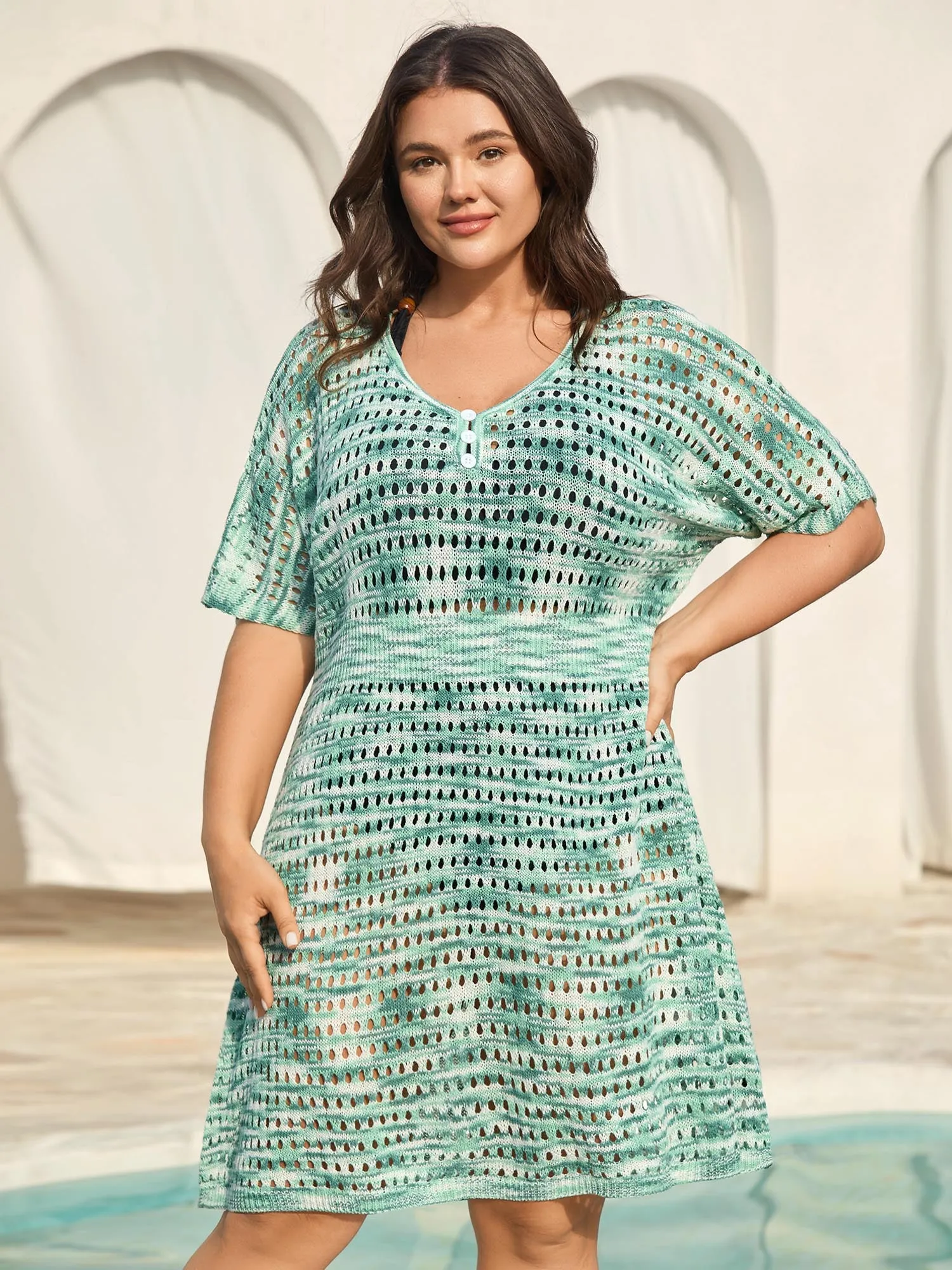 Heather Button Detail Cut-Out Swim Cover-Up sold by Bloomchic product image thumbnail 3