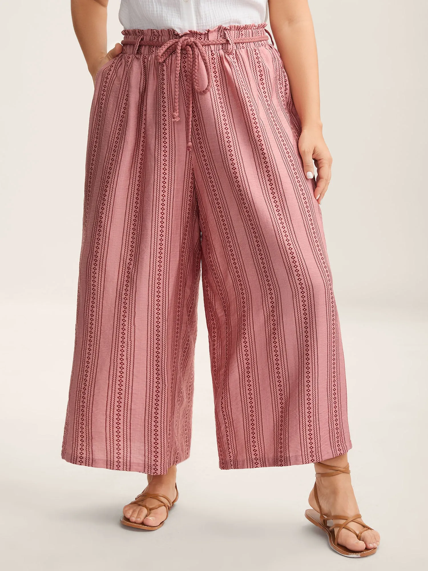 Stripe Print Drawstring Wide-Leg Pants sold by Bloomchic