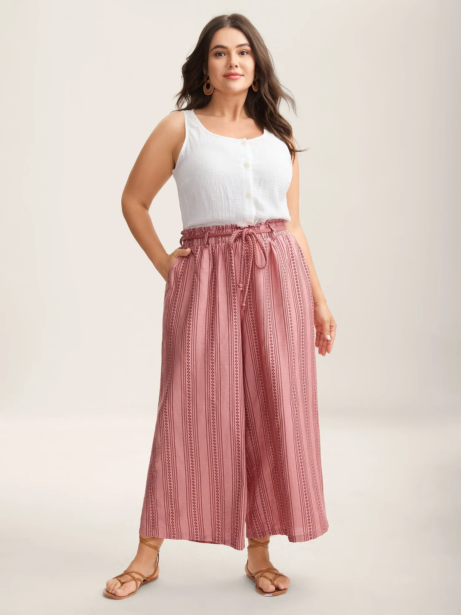 Stripe Print Drawstring Wide-Leg Pants sold by Bloomchic product image thumbnail 2