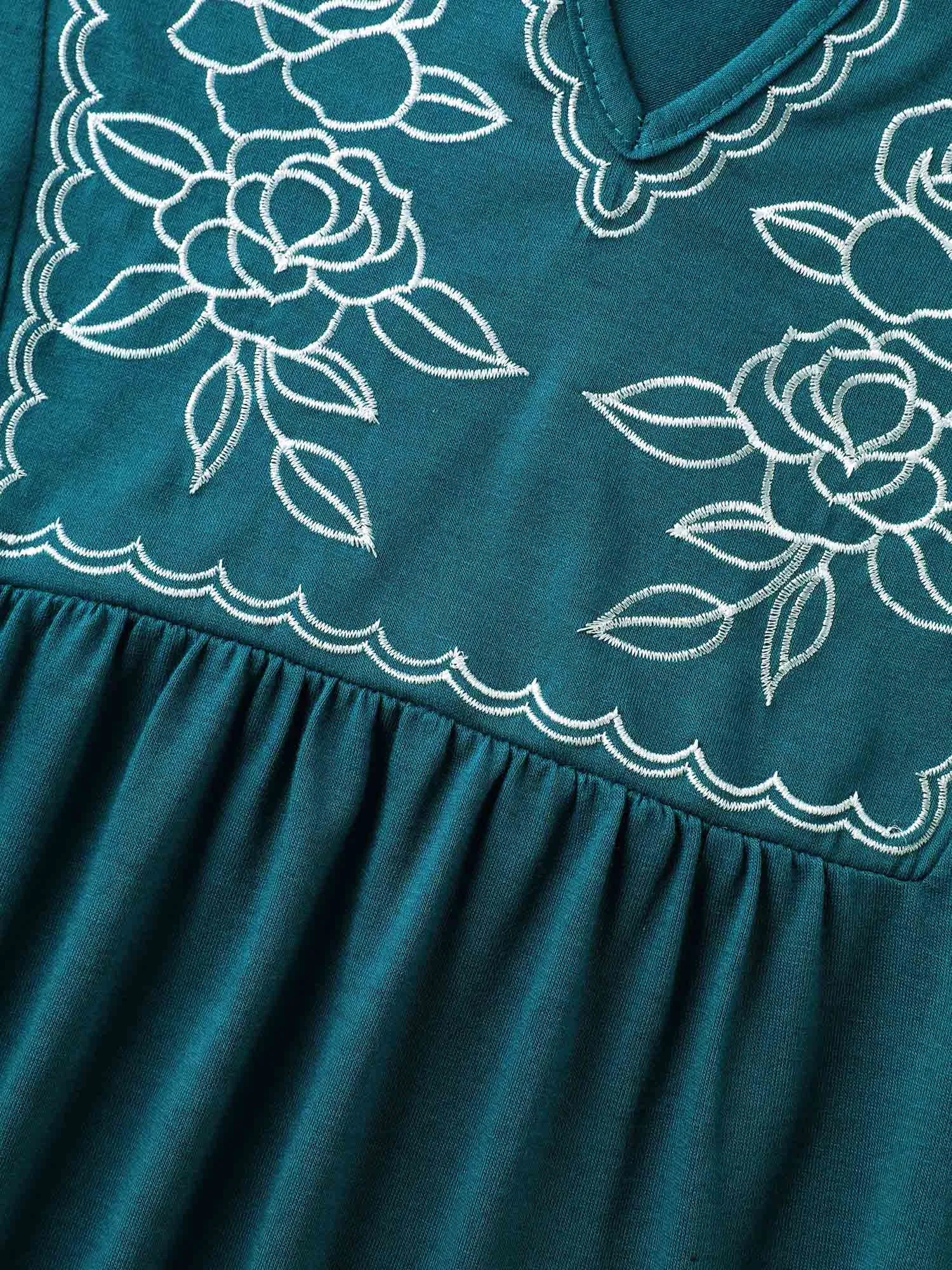 Floral Embroidery Split Neck Flowy Top sold by Bloomchic product image thumbnail 5