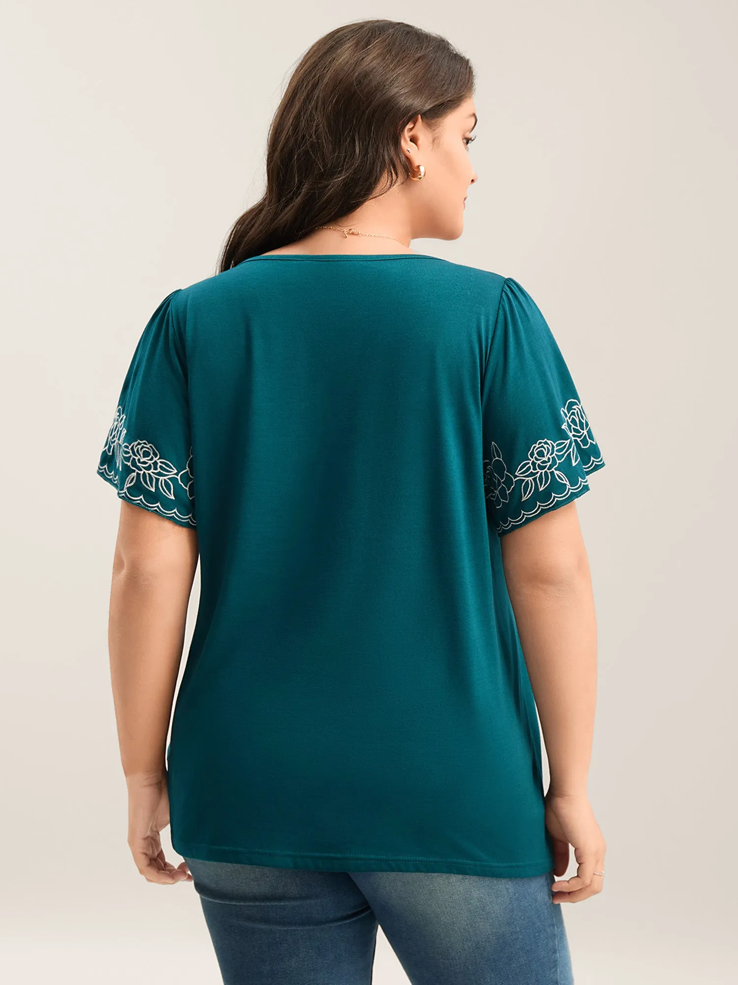 Floral Embroidery Split Neck Flowy Top sold by Bloomchic product image thumbnail 4