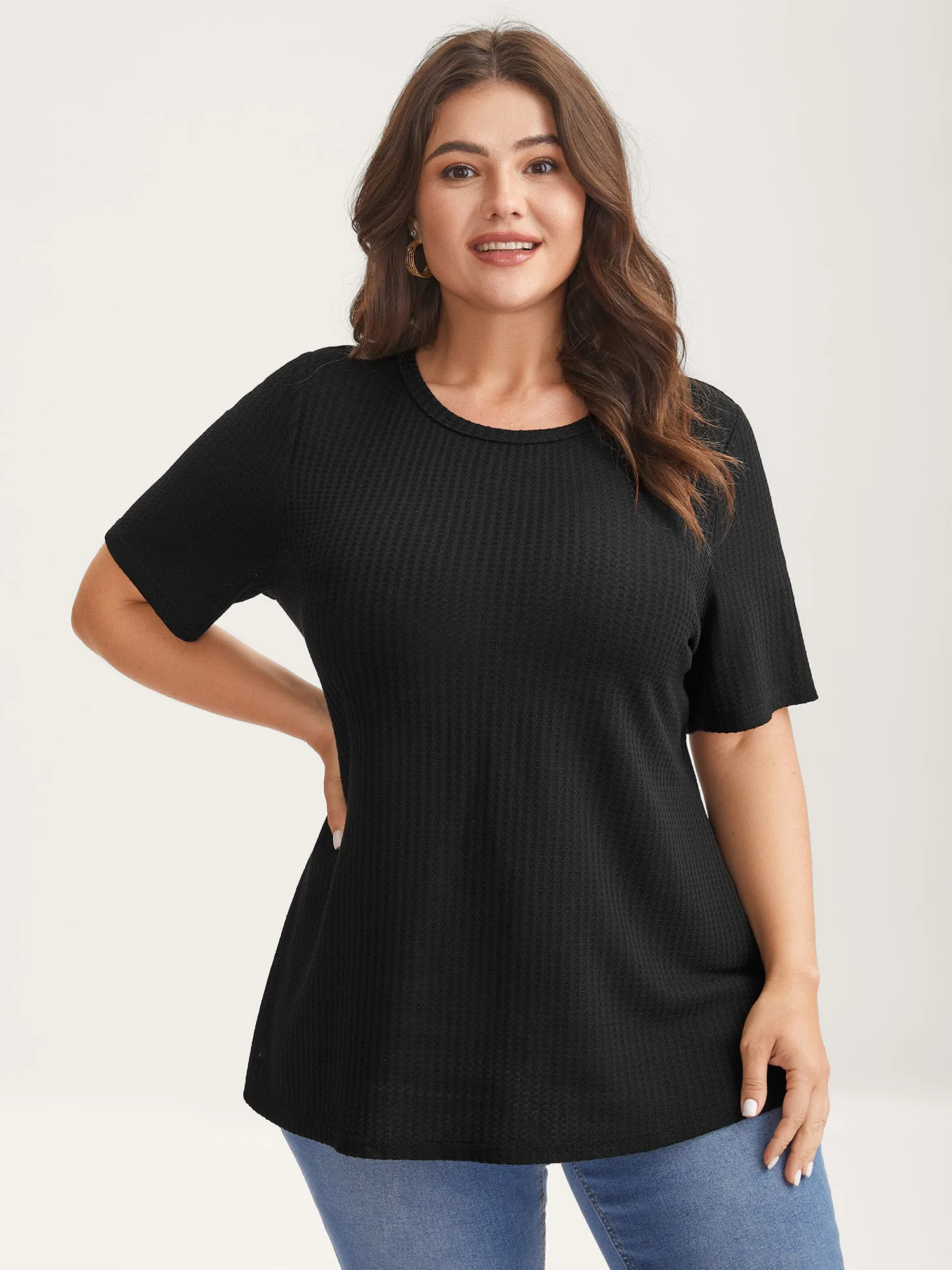 Waffle Grid Stretchy Overlap Back Top sold by Bloomchic product image thumbnail 2