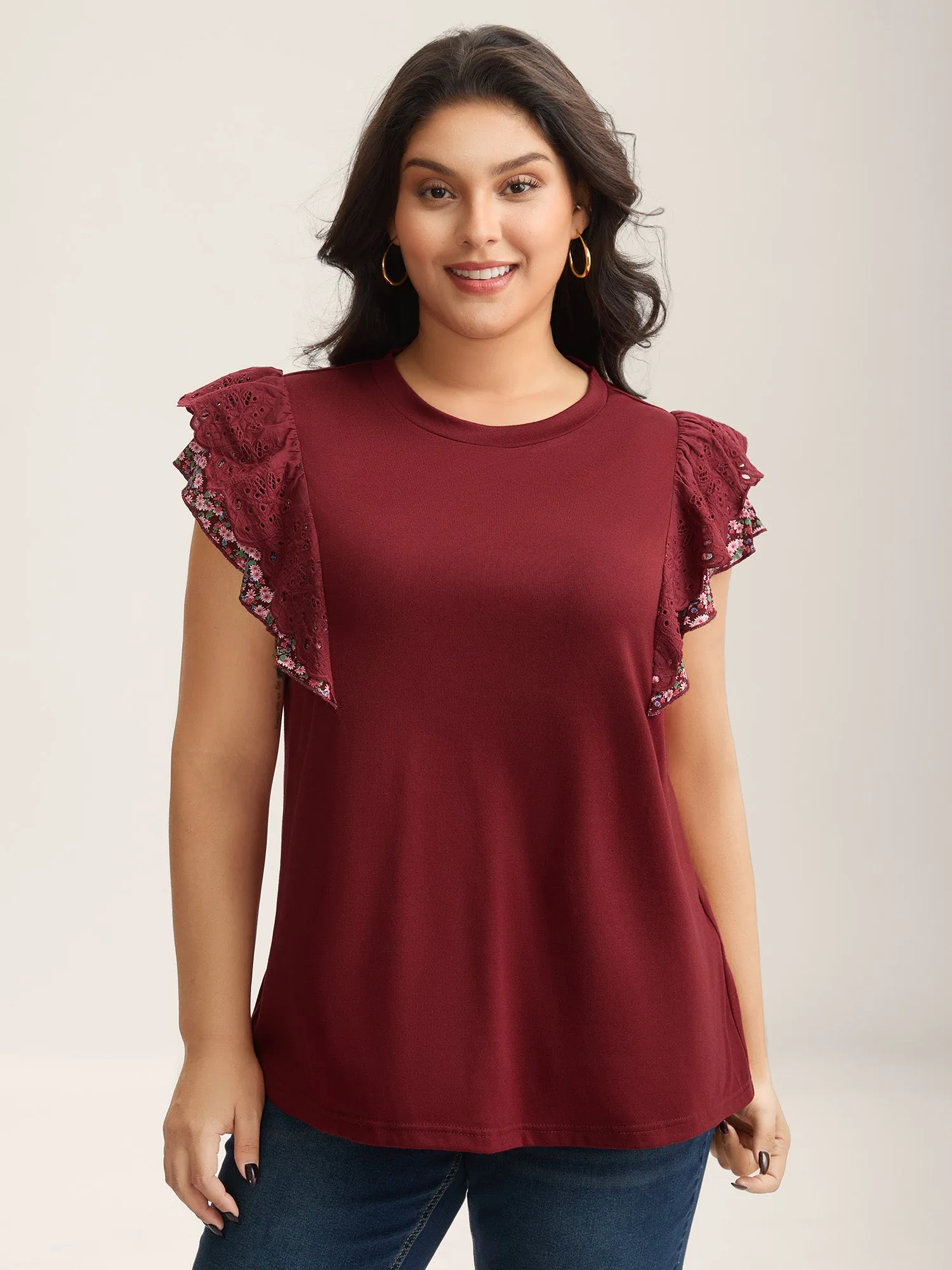 Eyelet Trim Flutter Sleeve Knit Top sold by Bloomchic product image thumbnail 2