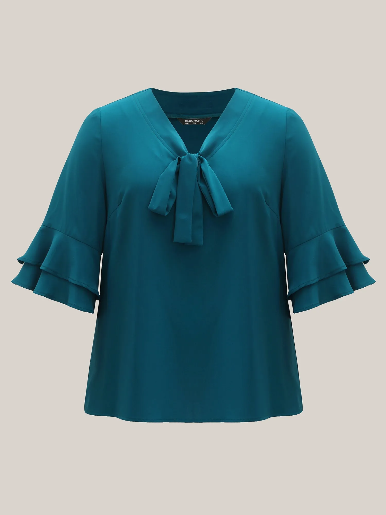 Ribbon Collar Double Lotus Sleeve Blouse sold by Bloomchic product image thumbnail 5