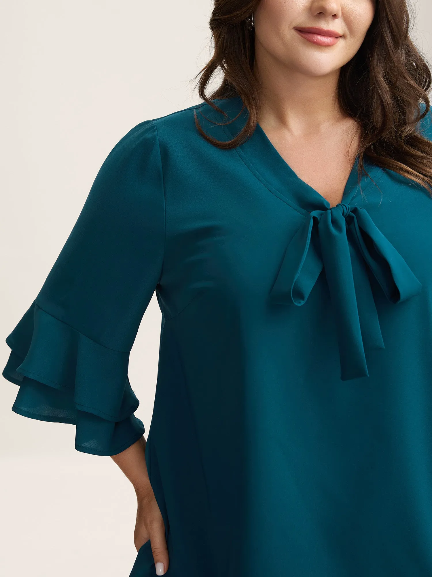 Ribbon Collar Double Lotus Sleeve Blouse sold by Bloomchic product image thumbnail 2
